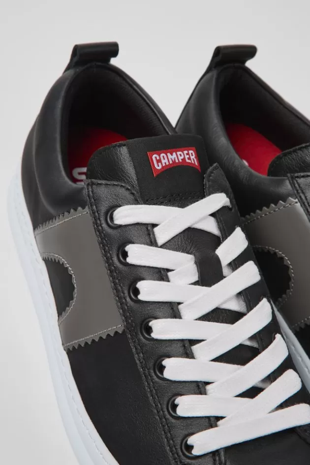Online Camper Zwarte Leren Herensneakers