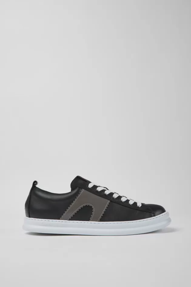 Online Camper Zwarte Leren Herensneakers