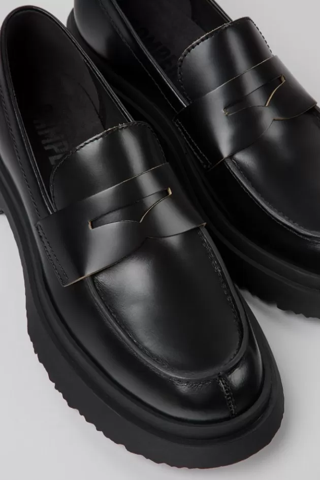 Best Sale Camper Zwarte Leren Loafers Voor Dames
