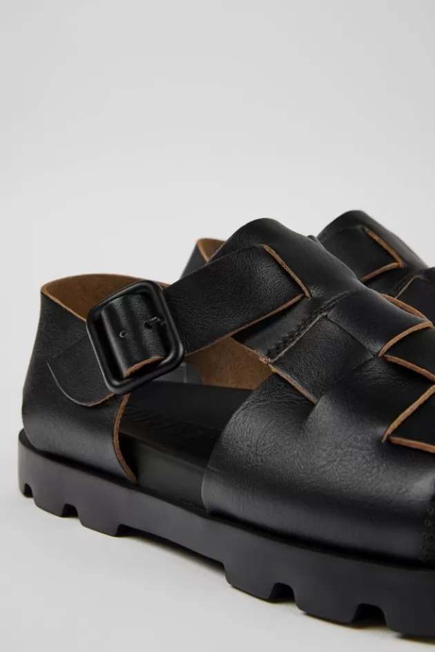 New Camper Zwarte Leren Sandaal Voor Dames