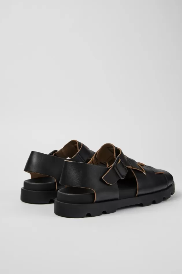 New Camper Zwarte Leren Sandaal Voor Dames