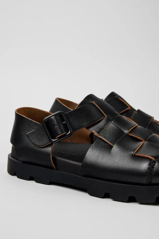 Shop Camper Zwarte Leren Sandaal Voor Heren