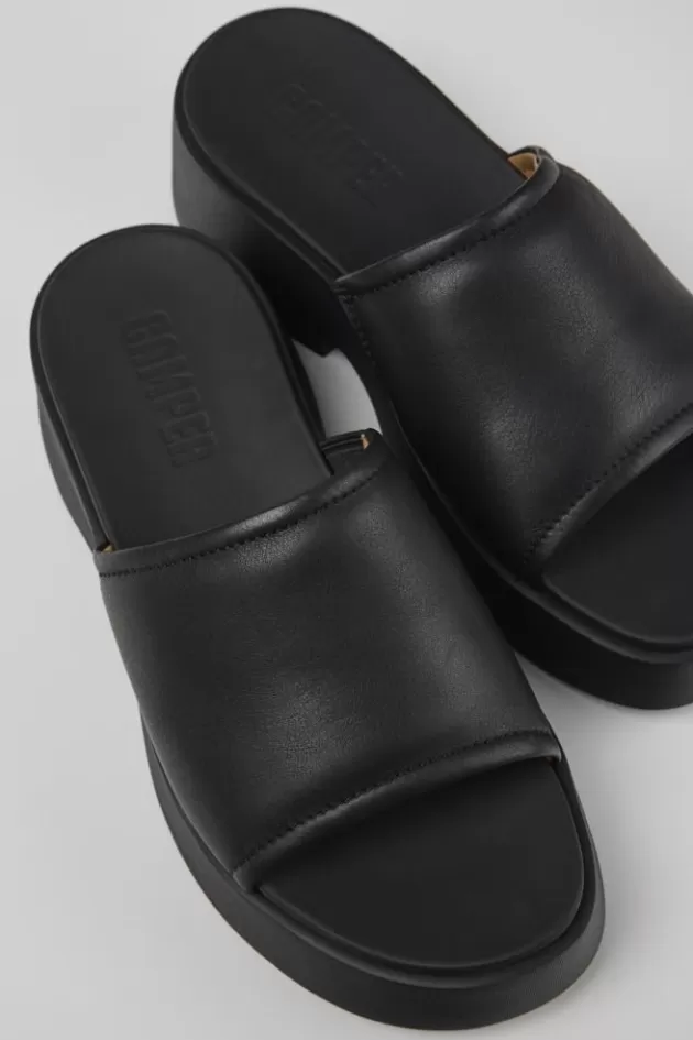 Best Sale Camper Zwarte Leren Slipper Voor Dames