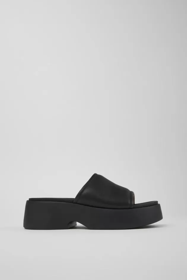 Best Sale Camper Zwarte Leren Slipper Voor Dames
