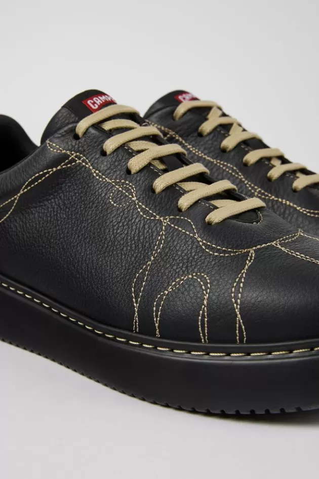 Cheap Camper Zwarte Leren Sneaker Voor Heren