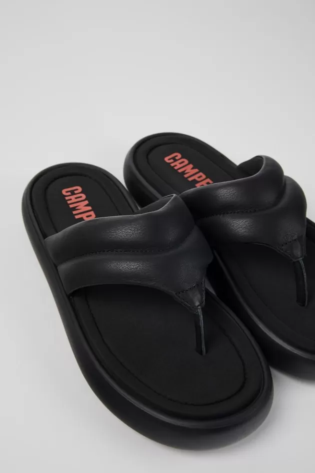 Online Camper Zwarte Leren Teenslipper Voor Heren