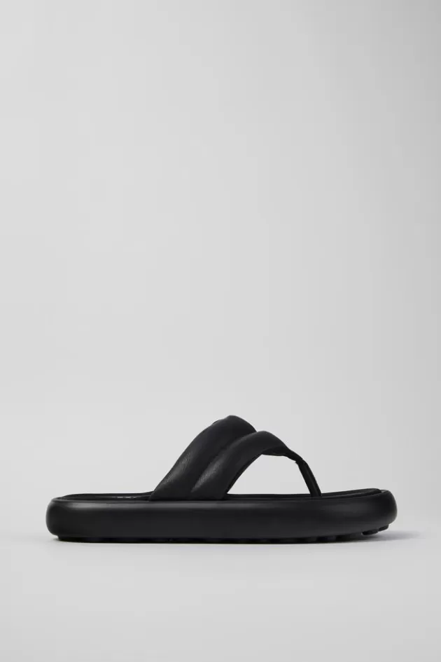 Online Camper Zwarte Leren Teenslipper Voor Heren