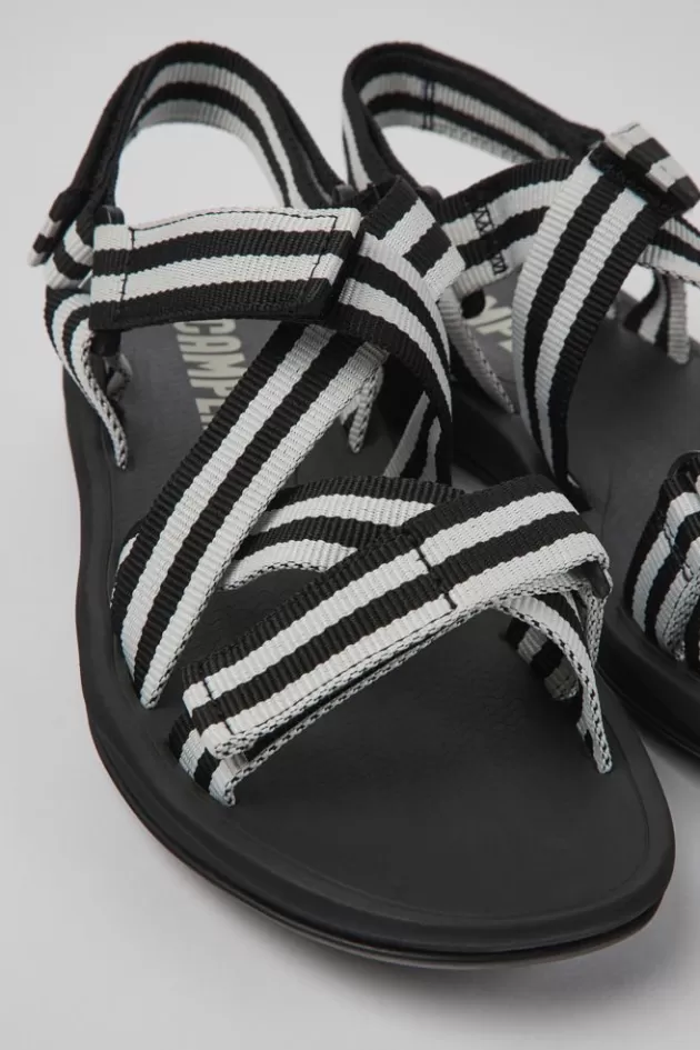 New Camper Zwart-Witte Stoffen Herensandalen